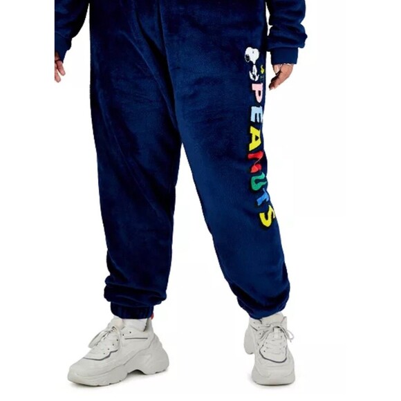 Peanuts Pants - Love Tribe Peanuts Snoopy Graphic Plush Jogger Pants Blue 1X Polyester